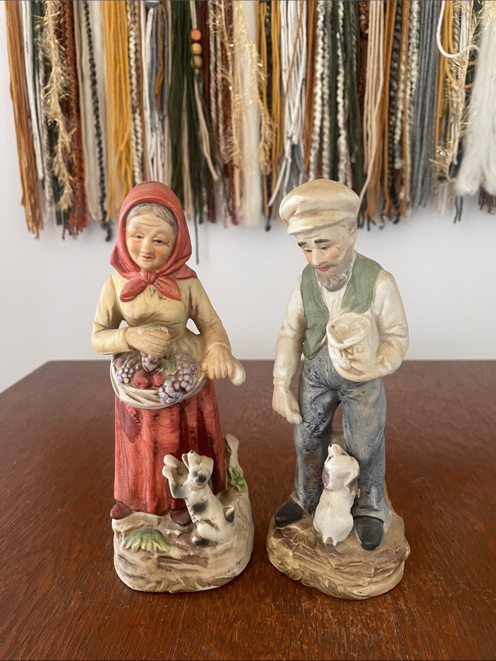Vintage Ceramic elderly couple Figurine with dogs vintage home interior